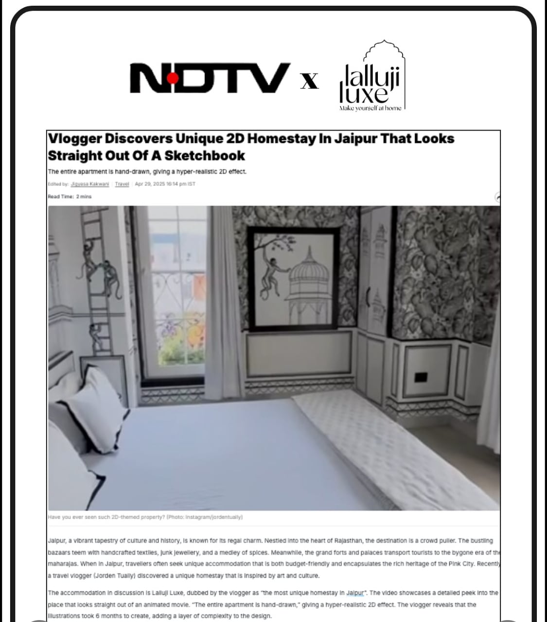 The living area is showcased with artistic black-and-white designs, creating a unique visual effect. Decorative elements are integrated into the room, and large windows allow natural light to fill the space, complementing the intricate decor.