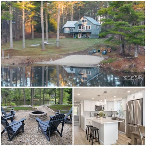 Modern Lake House| Private beach| Near White Mtns