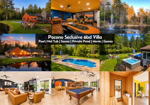 4500sf Grand Pond Villa| Hottub Sauna Theater Pool