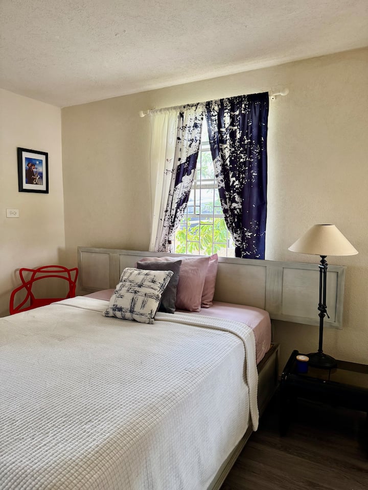 Capacidad para dormir: 1 cama tamaño queen (capacidad para 2 personas). 
Comodidades: mesita de noche con lámpara, cómoda butaca, ventanales con abundante luz natural y vegetación. 
Barrio: tranquilo, ideal para parejas, viajeros solitarios o viajeros de negocios. Capacidad máxima: 2 personas.