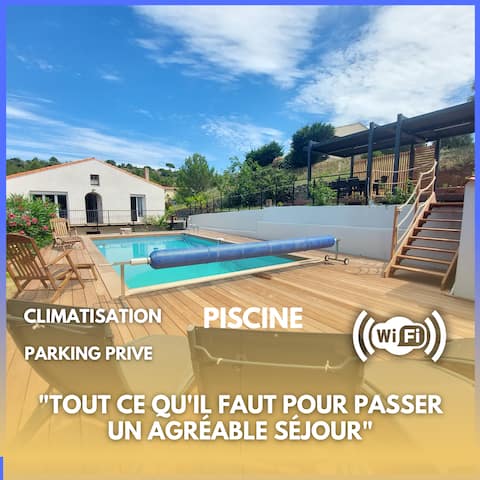 Air-conditioned house, swimming pool, wi-fi