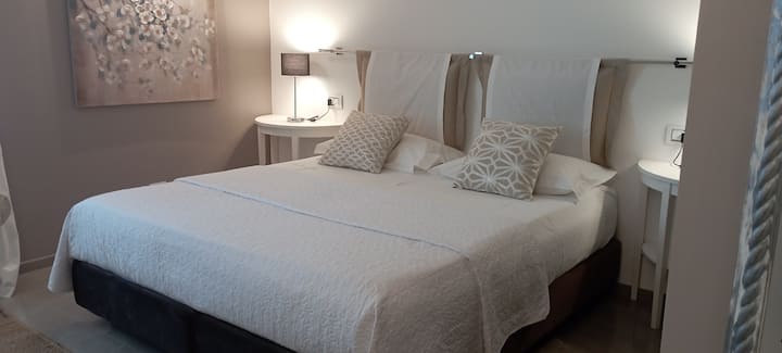 大号双人床180x200，配有柔软的芦荟床垫、高密织床单和羽绒枕头。夏季版。