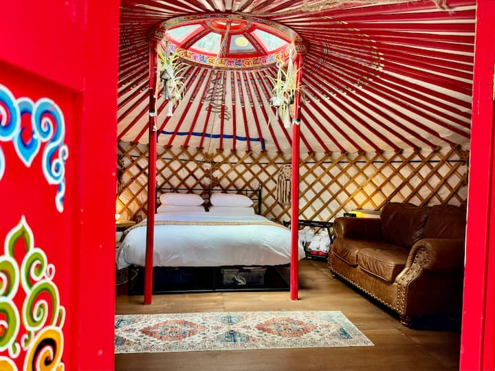 Your private retreat in nature with down pillows, duvet, white cotton sheets and a genuine leather sofa to relax. 