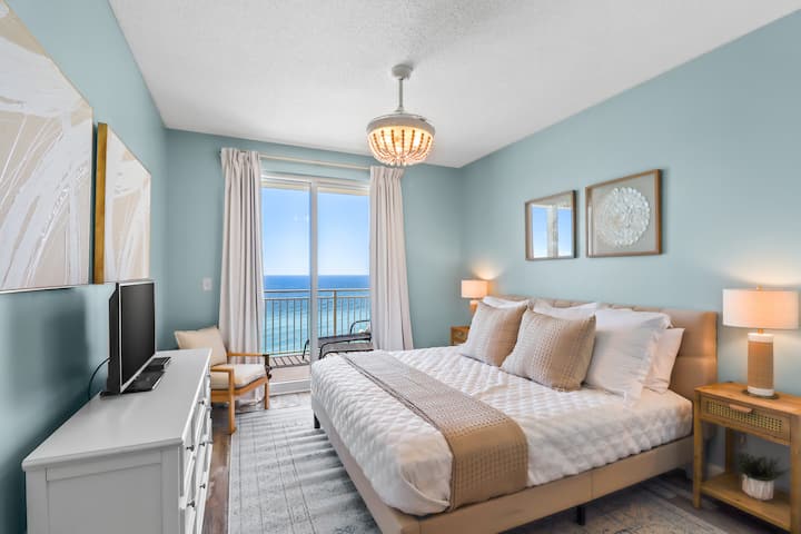 Master bedroom with king size bed , TV and attached bathroom