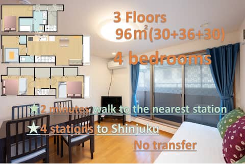 2min from station,  10min to Shinjuku, 4bedrooms