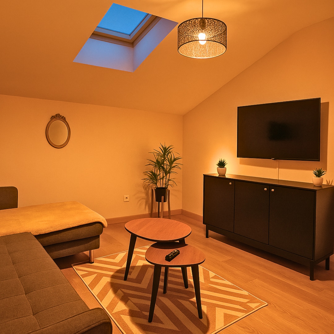 Отпуснете се в нашето уютно гнездо на покрива! Очакват ви ултрабърз Wi-Fi, смарт телевизор и уютна обстановка. Идеално за работа или почивка след натоварен ден. Вашата кратка почивка в града започва тук!