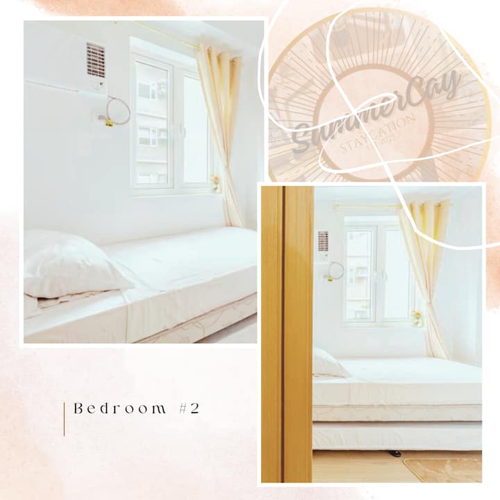 Our second bedroom features a full-size closet and two single beds, including a pullout bed for extra sleeping space. Perfect for families, kids, or friends staying together comfortably.