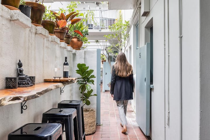 The apartment has it's own separate entrance via a private courtyard.