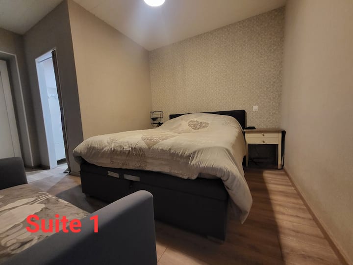 الجناح رقم1
يتكون الجناح من غرفتي نوم وغرفة استحمام.
غرفة النوم الأولى بسرير كوين × 200 سرير كوين
غرفة نوم ثانية بسريرين 90 × 190