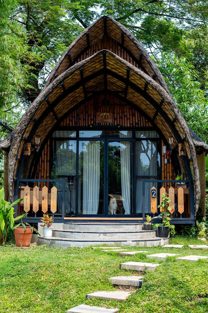 Balai Alegria Bali-inspired modern kubo surrounded by greenery