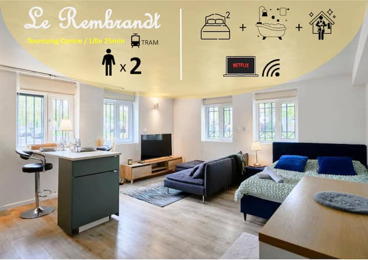 Le Rembrandt  Cosy, Parking & Arrivée Autonome - Tourcoing