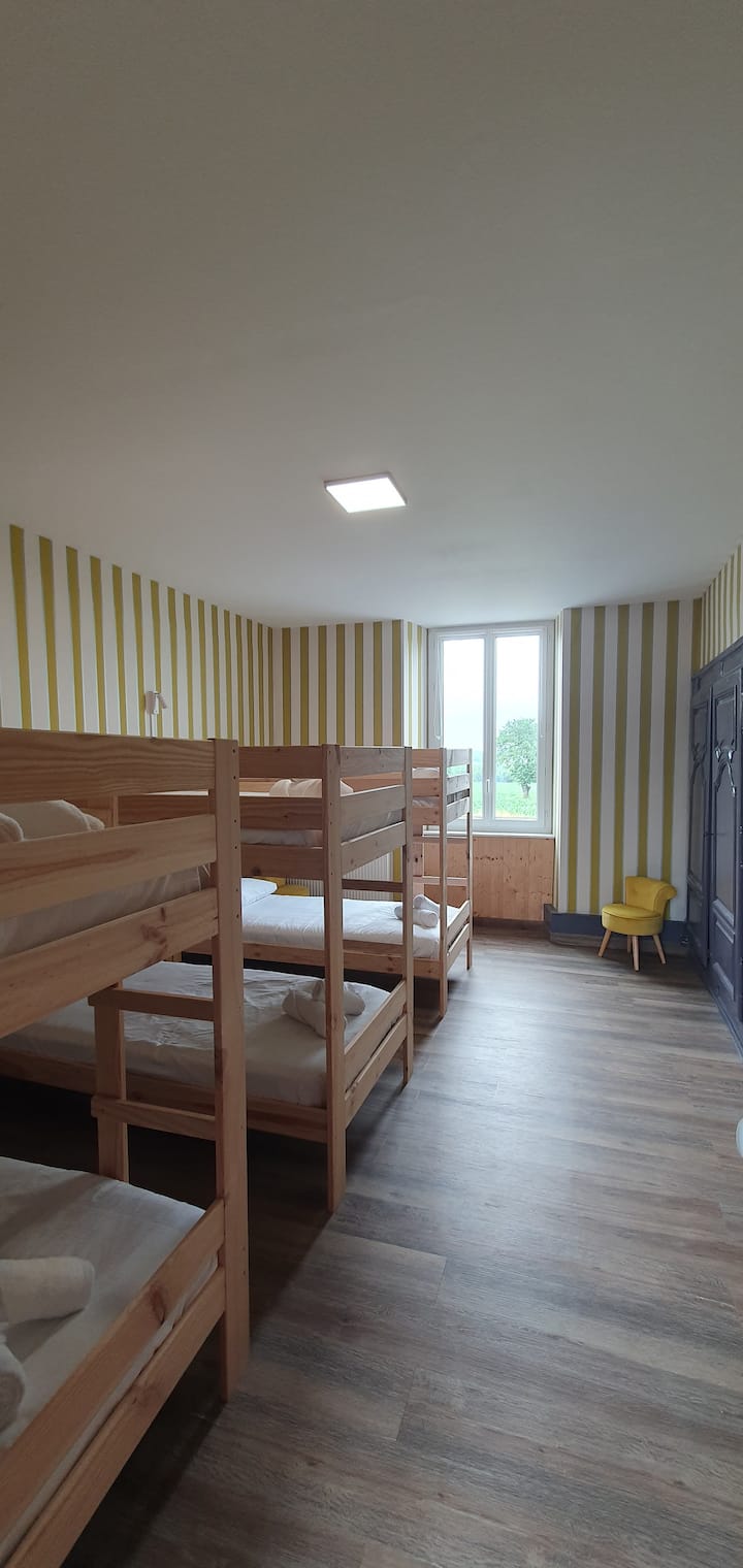 Ოთახი „პასიფლორი“ 3 ორსართულიანი საწოლით (6 საძინებელი) . Თითოეულ საწოლს აქვს შტეფსელი , პატარა თარო და სამკითხველო ლამპა. Თამაშები ხელმისაწვდომია ღია კარადაში და ამ კამერსაც საკმარისი სათავსო აქვს. 