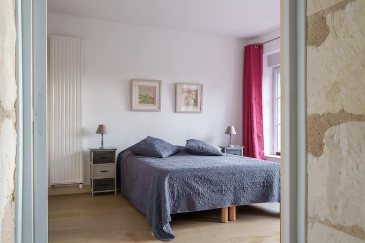 Chambre RDC avec 2 lits 90x200 ou 180x200 et salle de bain attenante 