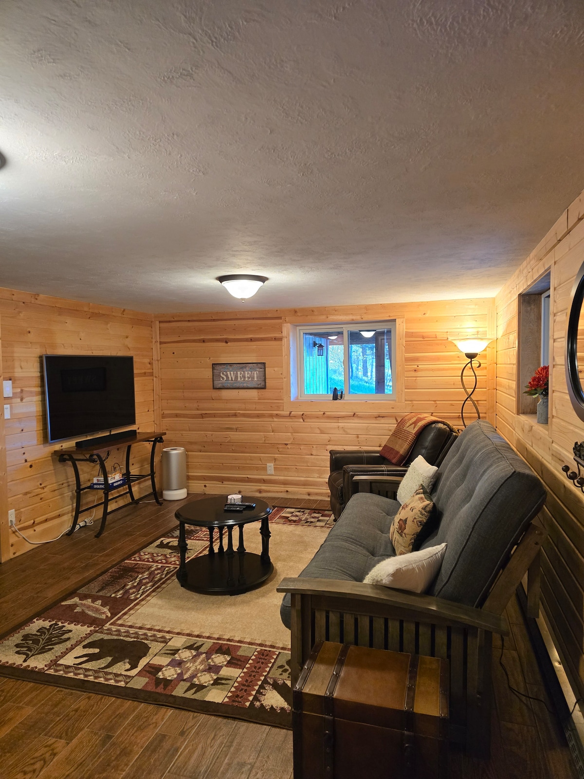 Საცხოვრებელი ყველასთვის ხელმისაწვდომია. Ქვედა დონეზე არის 60in ინტერნეტ ნაკადიანი ტელევიზორი.