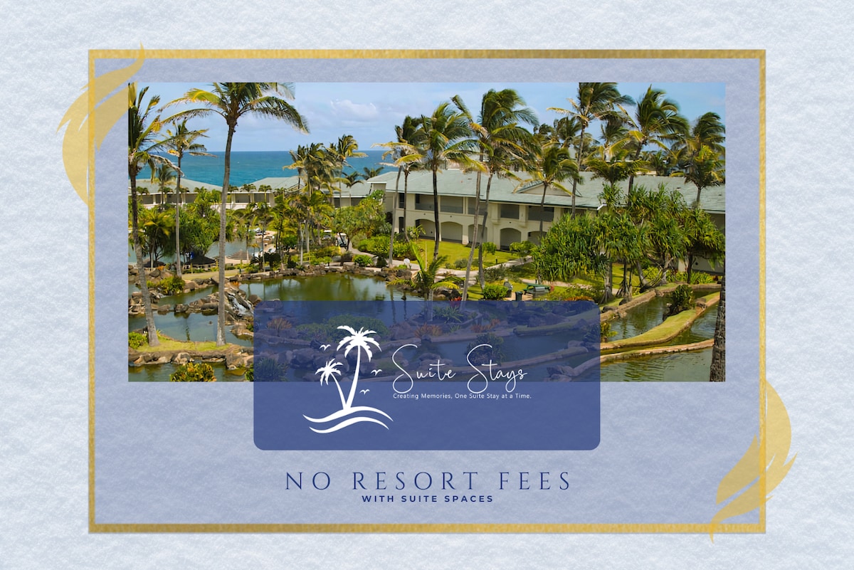 The serene landscape showcases the resort's lush gardens and palm trees, with a glimpse of the ocean in the background. The inviting pathways meander through the property, while the building's design reflects a harmonious blend of nature and architecture.