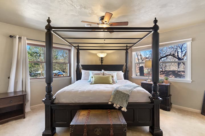 King size bed with dresser, chest, closet & usb ports, adjoins master bath suite.