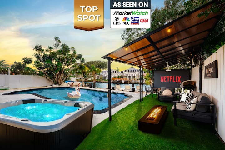 Waterfront w/ Beach Htd Pool Cinema Game-Room Spa