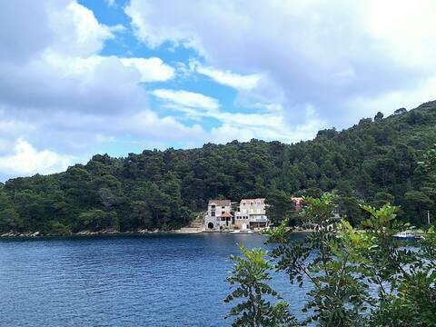 Seafront Villa Kobas with a private boat dock