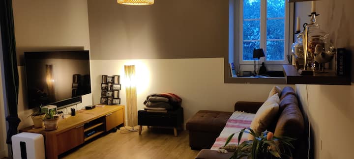 Woonkamer met TV. 
mogelijkheid van extra slapen vanwege slaapbank.