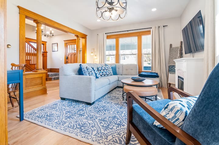 Our grandkids prefer this space for watching (55”) TV with all popular streaming channels available (login required). During the colder months, they turn on the electric fireplace.