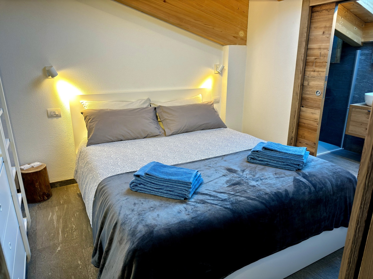 ორკაციანი ნომერი ნაძვის ხის ბოძებით, Smart TV‑ითა და მიმდებარე სააბაზანოთი.