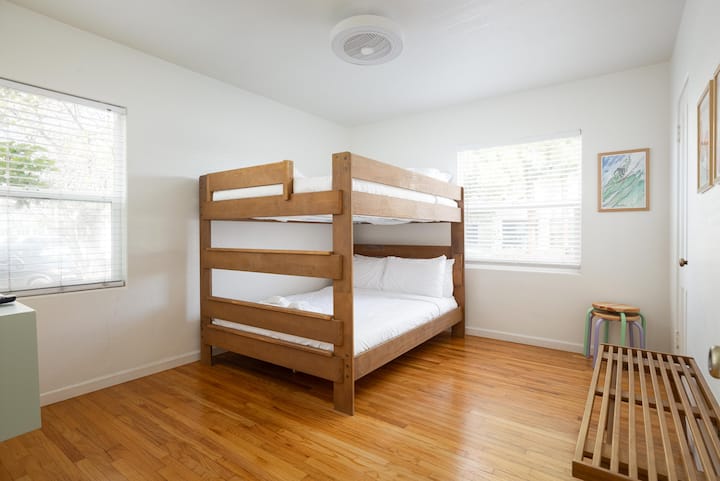 Our bunkroom, suitable for both kids and adults. The bunk bed is two Queen beds! And ample room to pull out our roll-away beds. 