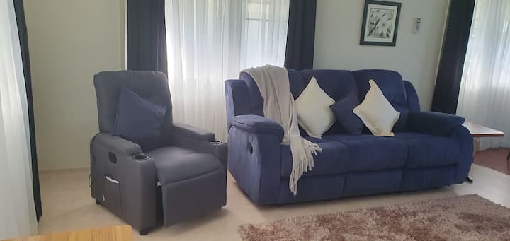 one 3 seater sofa with a recliner on each side and one recliner chair on its own 