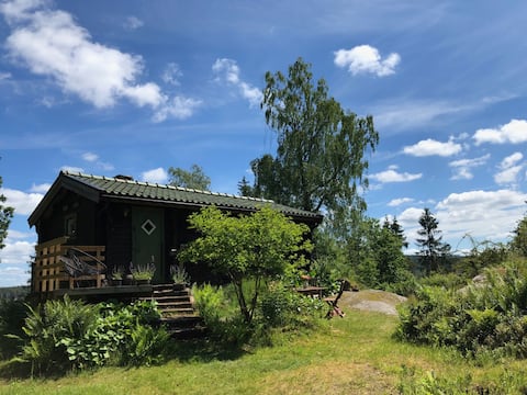 Log cabin near lake