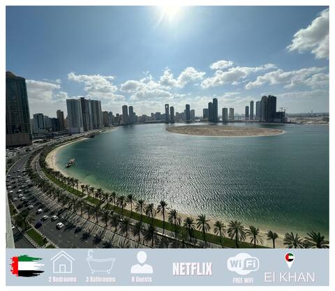 Popular Airbnb listing: Luxury Apartment Al Khan Corniche view 15 m Dubaï in Al Mamzar