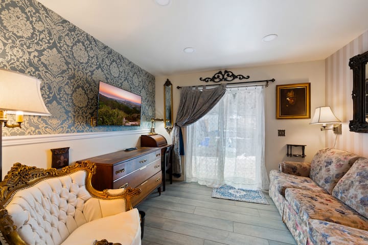 Please note this room has a queen sized sofa bed.  It is the best folding mattress money can buy, but we do want to be transparent that it is indeed a sofa bed.  Also, the sliding back door accesses the back deck, including a deck-door used by staff.