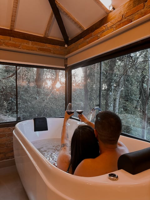 Natural Stone Cabin with Jacuzzi near Dam