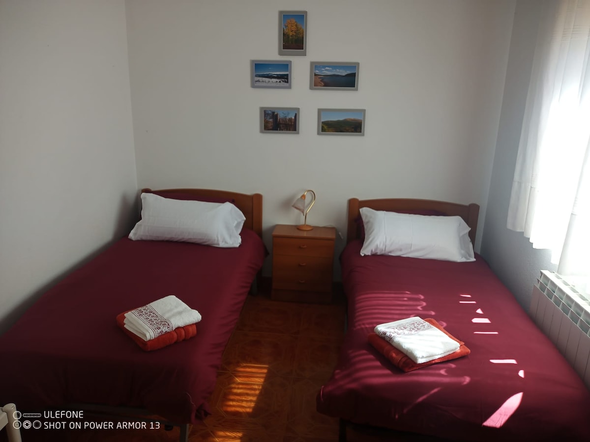 1階の寝室のシングルベッド。カサ・ルラル サン・バルトロメ・アラルシア