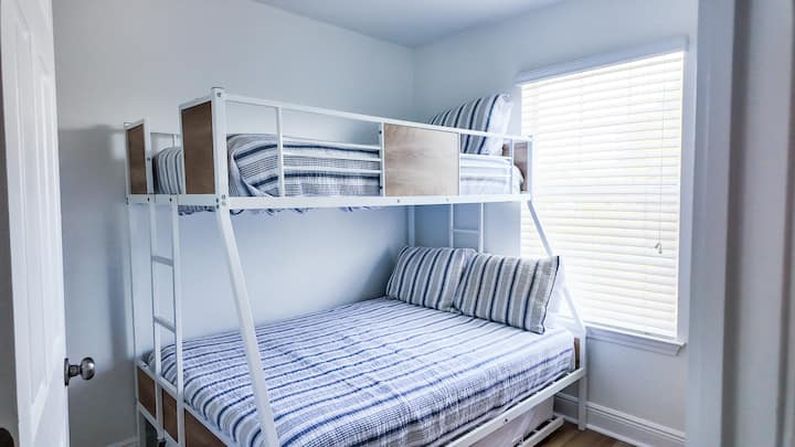 Twin over double bunk bed can sleep up to 3 people 