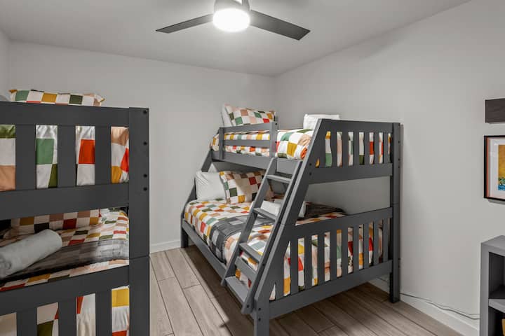 This bunk room is perfect for kiddos to sleep after playing on the lake all day!  It has three twin beds and one full bed. 