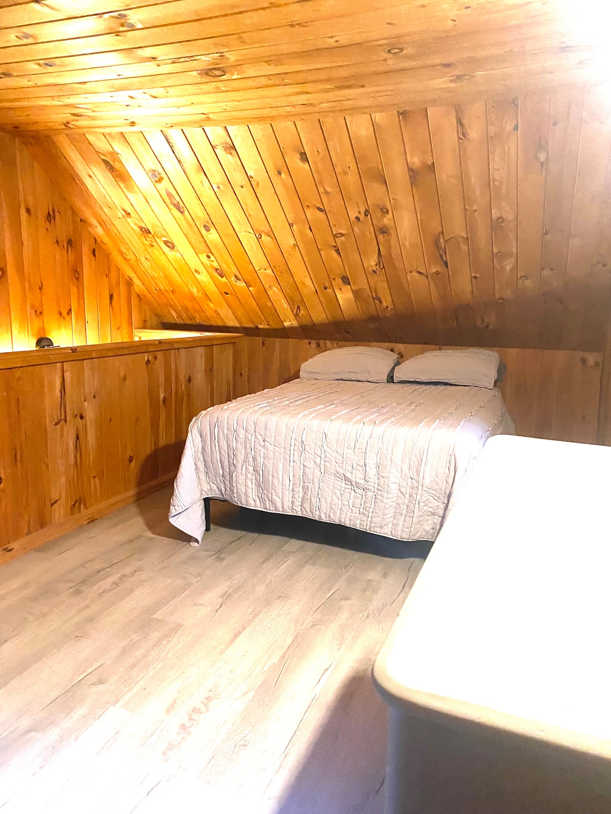 This is a bed at the top of the stairs. There is no private door to this bed. There is no option for a loft etc in the description. 