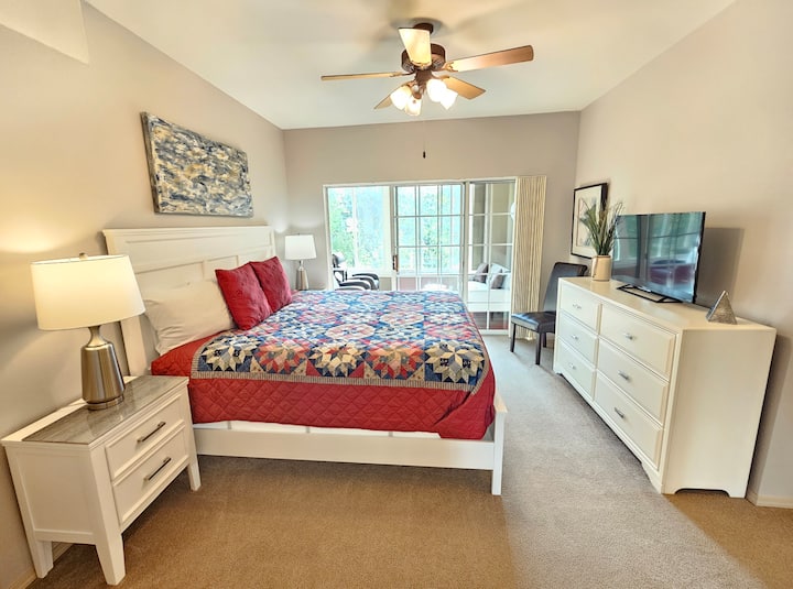 Master Bedroom with beautiful furnishings, king bed, and TV with full cable package!