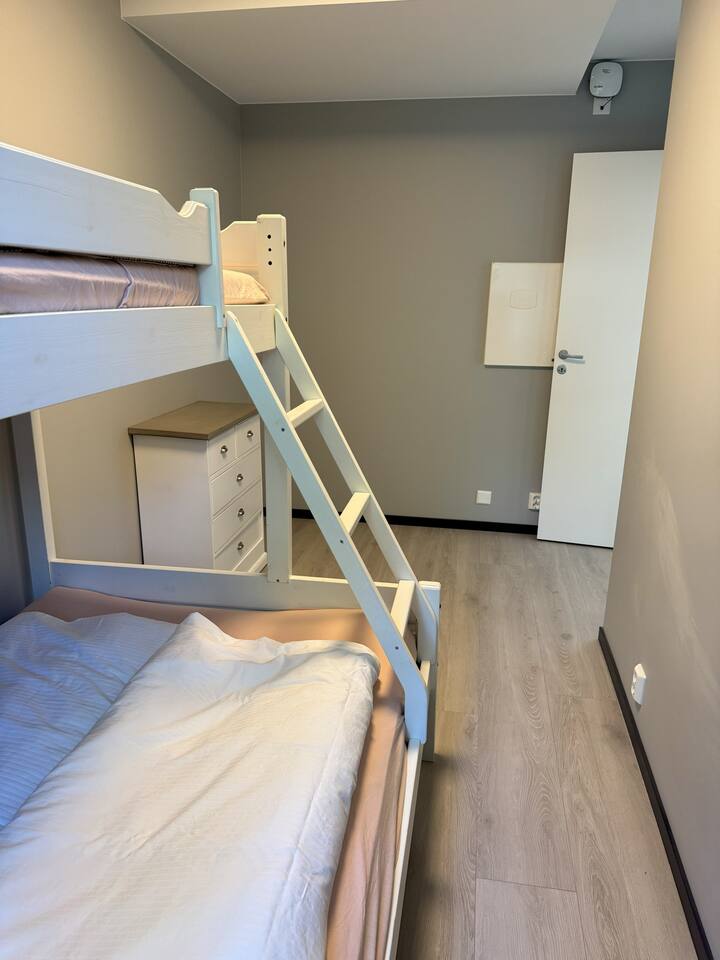 Litera familiar, 120 x 200 abajo, 75 x 200 arriba. Vestidor para almacenamiento de ropa.