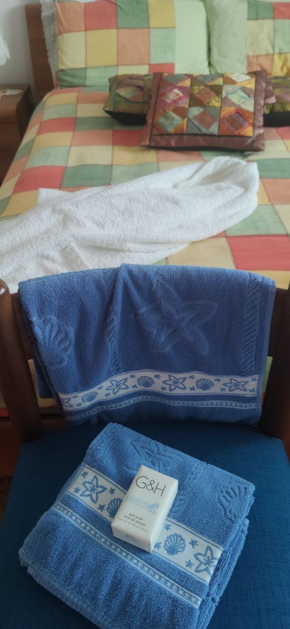 Slaapkamer 2 (tweepersoonsbed): grote kledingkast 4 deuren, nachtkastjes, ladekast. Beddengoed, handdoeken, badjas, wegwerpknoppen, gratis beddengoed. Gezuiverd water en glazen ; extra kussens en dekbedden, verwarming