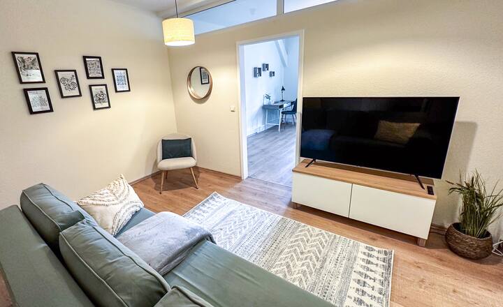 Televisión grande con Disney+. En el gabinete de la televisión hay juguetes y juegos de mesa.