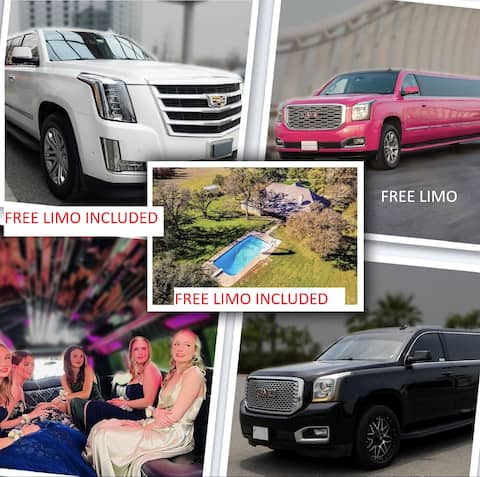 FREE LIMO, Private Pool Jacuzzi, 7 acres Sleeps 26