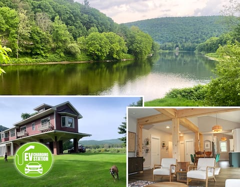 Riverfront Cabin + EV Charger + Wood-Fired Hot Tub