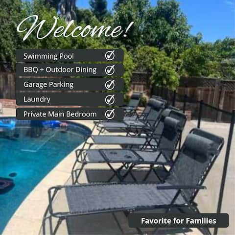 Yuba City 6 bed 2 bath w/ POOL, Laundry, Backyard