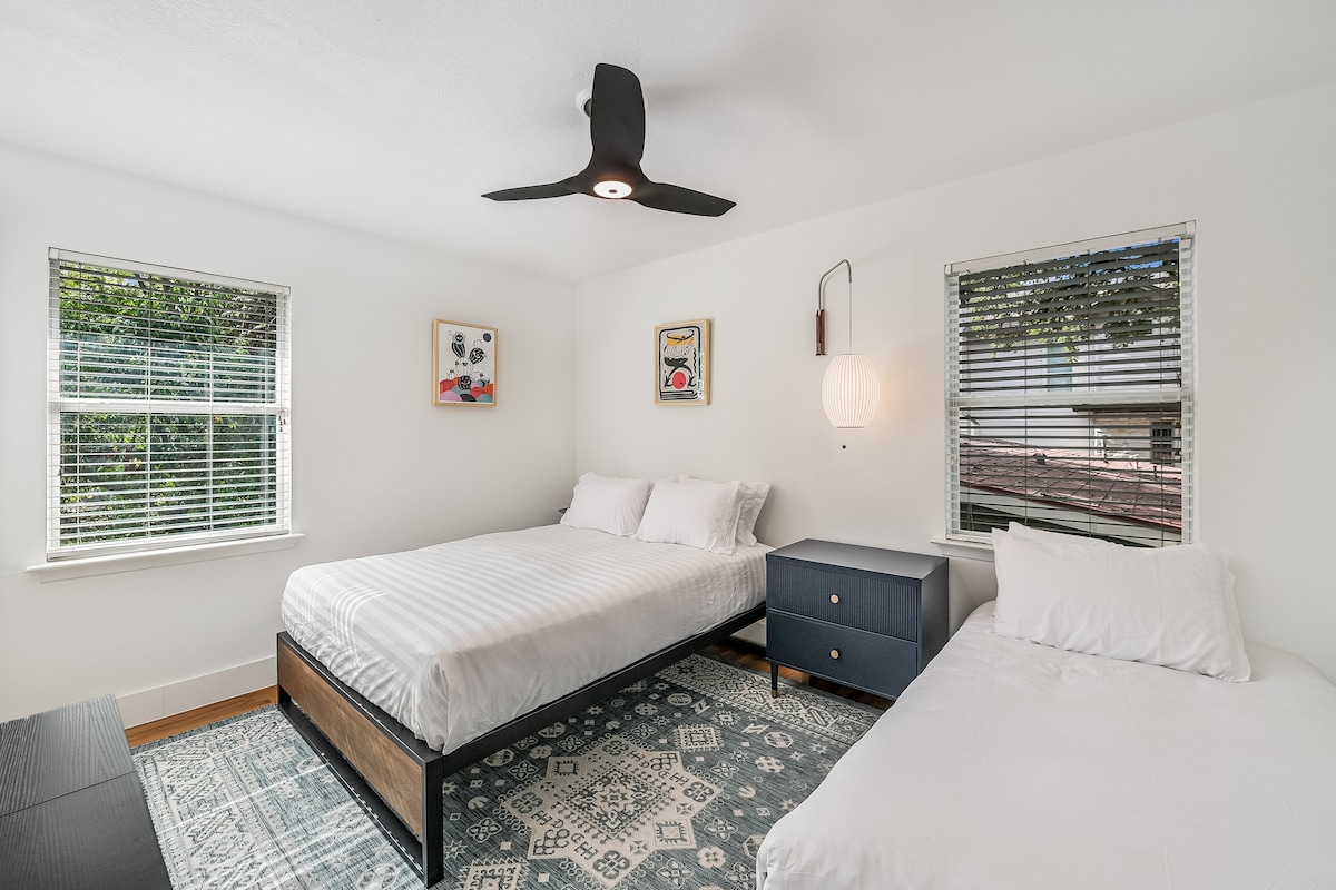 Monster dreams: cozy queen + twin, adorned by pieces by local “monster” artist Gerardo Rodríguez.