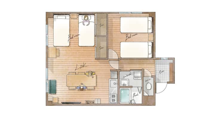最大6名/洞爺湖温泉中心地/２ldk/キッチン洗濯機完備/lake Toya Bldg 2f, 3f - Date