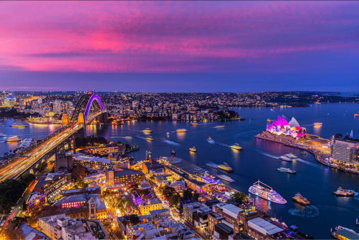 Vivid light festival at sunset.
