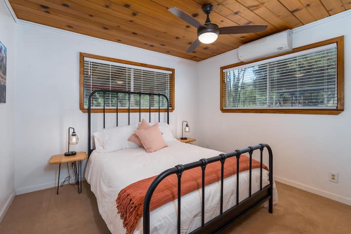 Downstairs bedroom with comfy queen bed