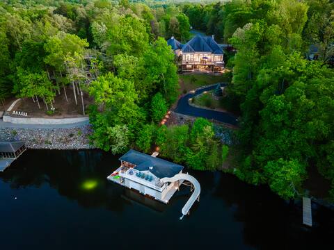 Lakefront Water Slide Sauna Pool Hot Tub Dock
