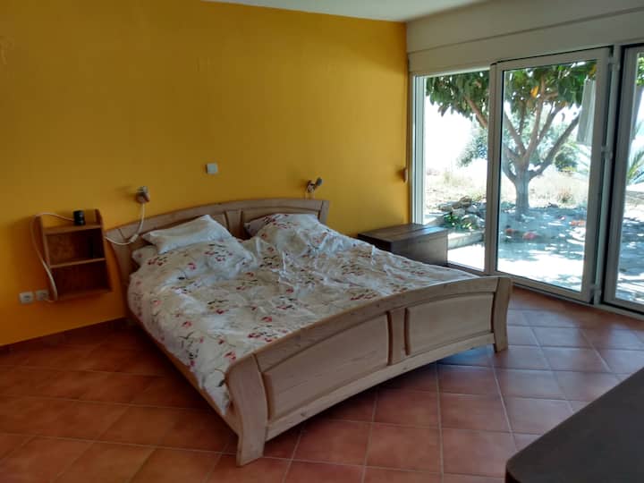 Double bed and access to the terrace