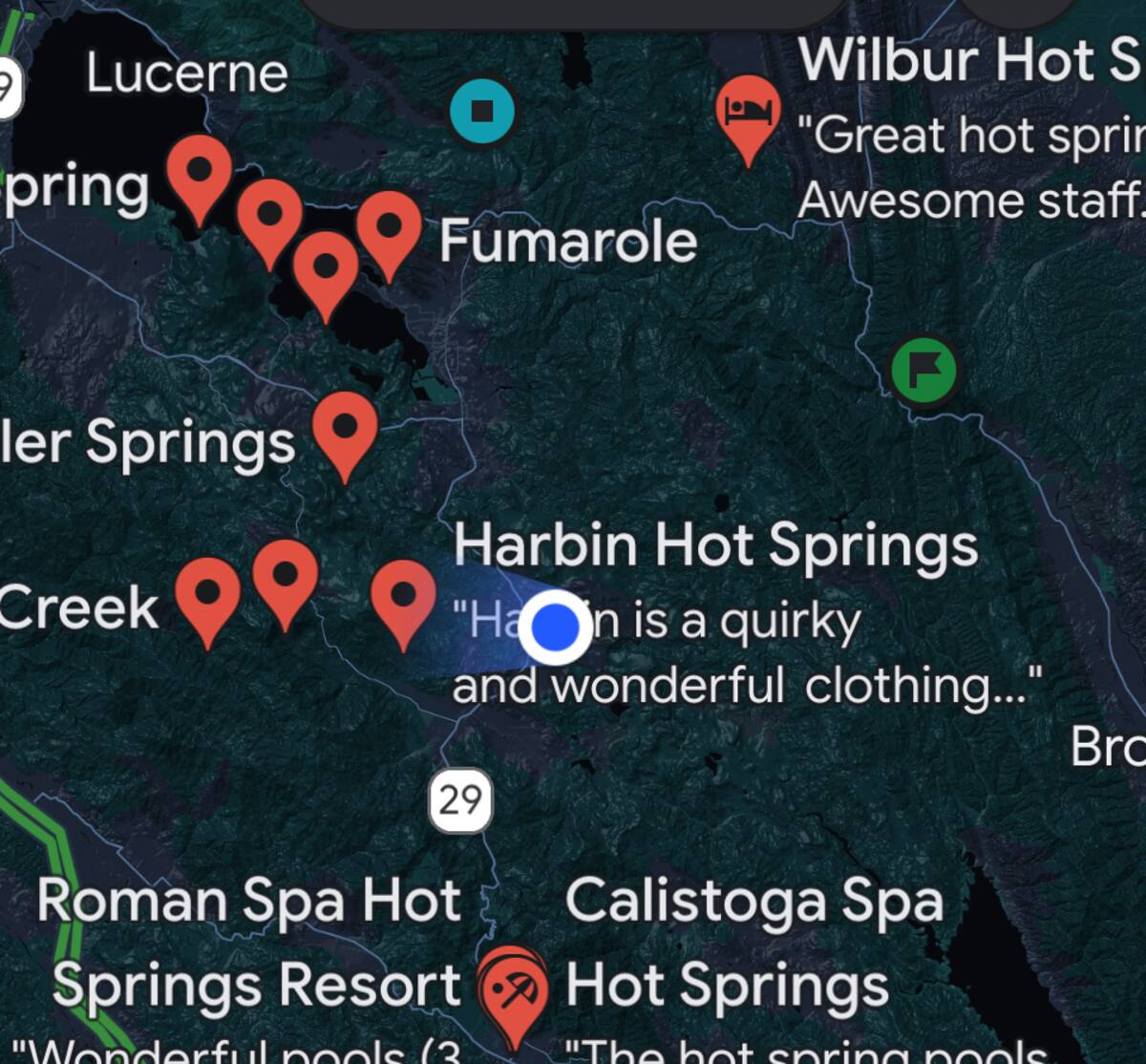 We are the blue dot, very close to so many hot springs and spas in the most active geothermal area on Earth. at Stargazing Dome in Hidden Valley Lake