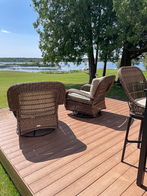 Cottage with scenic lake views from a New Patio